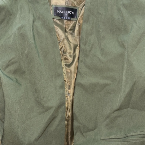 *HAODUOYI Long Olive Green Cape Blazer Jacket Cloak Size 12 New - Picture 9 of 10